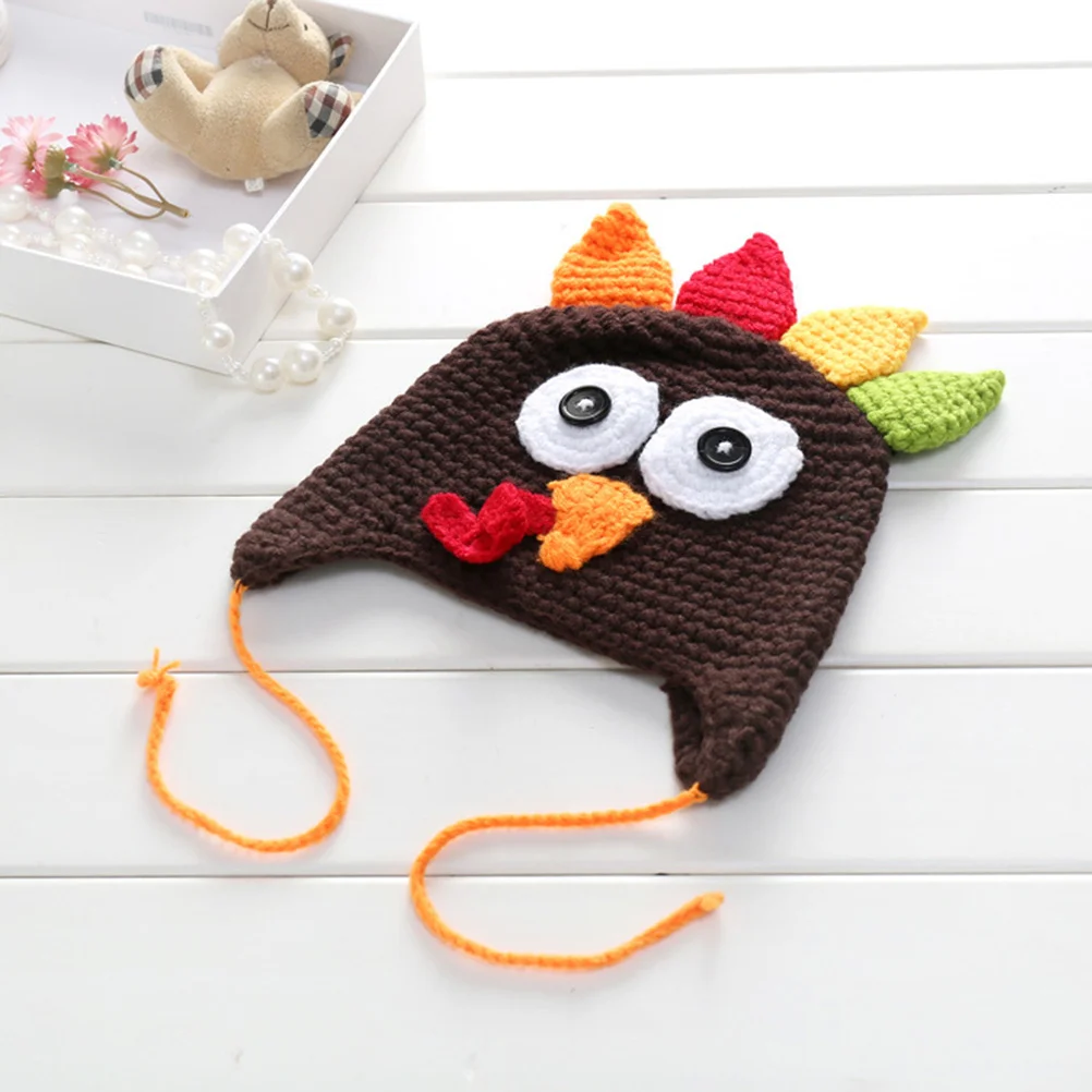 1pc Handmade Plush Baby Hooded Cartoon Turkey Design Hat Cotton Baby Autumn Hat Casual Winter Kids Hat Size S (Coffee)