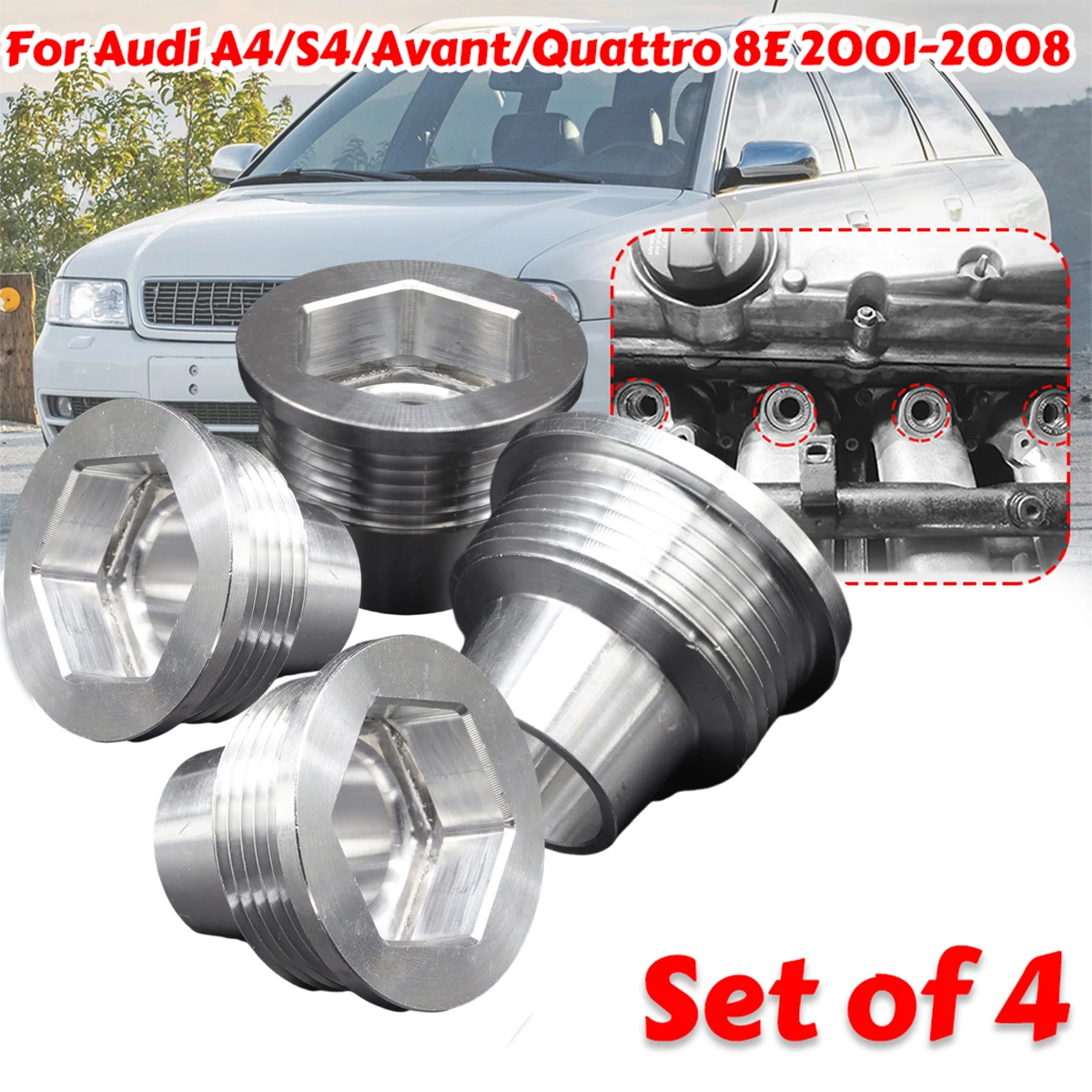 4X Upgrade Aluminum Fuel Injector Insert Cup Seat For Audi A4 S4 Avant Quattro 2001-2008 06B133555H 06B133555D Replacement Parts
