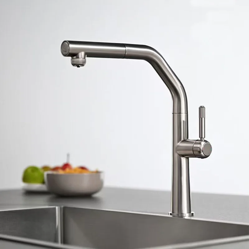 

Kitchen One Hole Pull Out Sink Faucet Deck Mounted Single Handle Hot and Cold Mixer Taps 2 Modes Kitchen Sink Faucet Brusehd