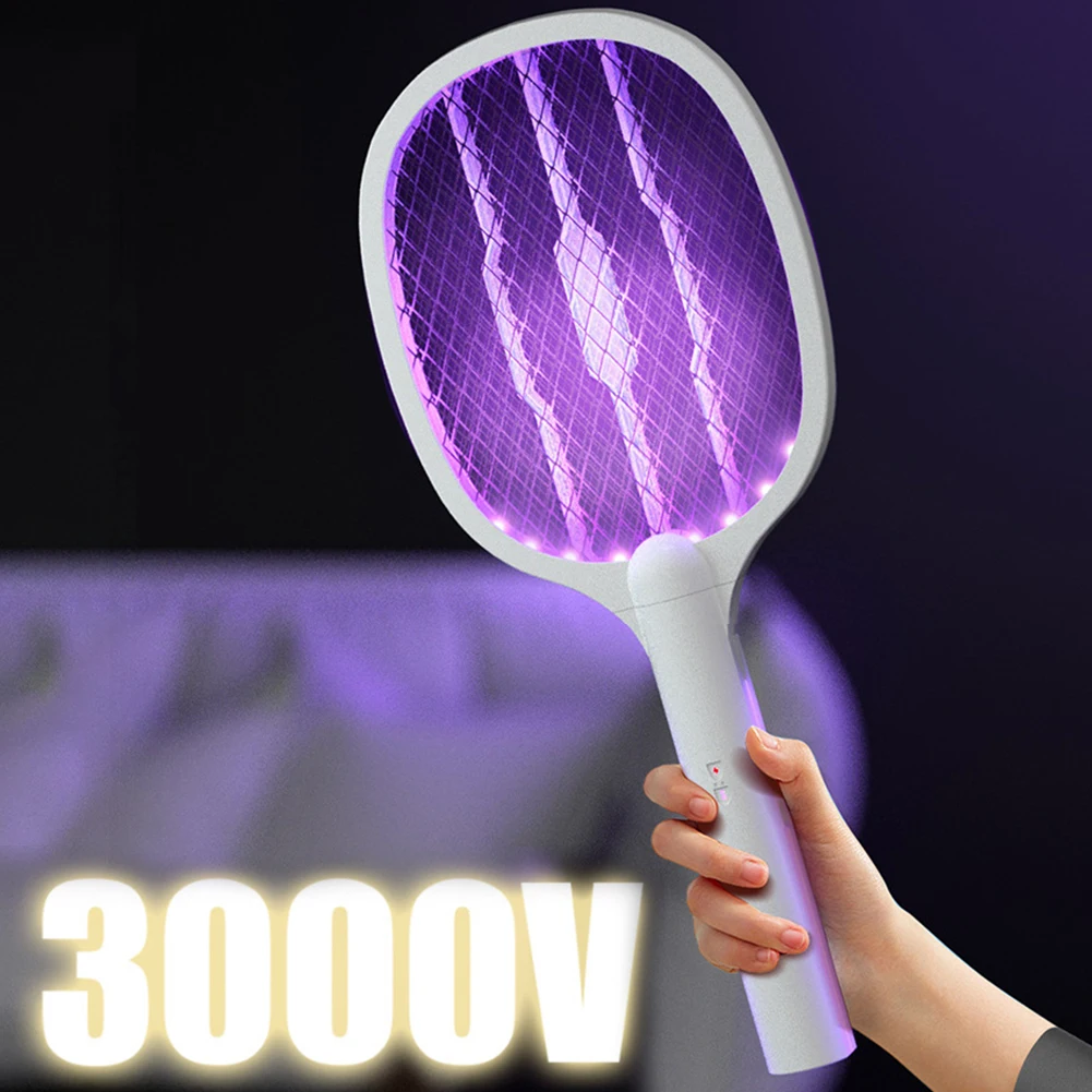 3000V Rechargeable Electric Fly Swatter USB-C Handheld Bug Zapper Racket 2 in1 Fly Killer and Mosquito Trap Lamp for Home Office