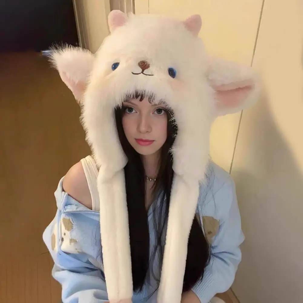 Women Hat Fox Ear Shape Winter Hat Thickened Plush Warm Winter Hat with Scarf Design Outdoor Activities Warm Headwear