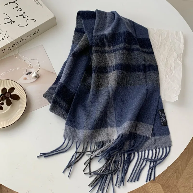 

Шарф из 100% австралийской чистой шерсти, роскошные клетчатые шарфы с кисточками для женщин и мужчин, осень-зима, мужской элитный деловой классический глушитель, женский