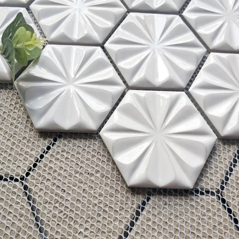 Three-dimensional plum blossom hexagonal ceramic bathroom tile bathroom decoration sticker
