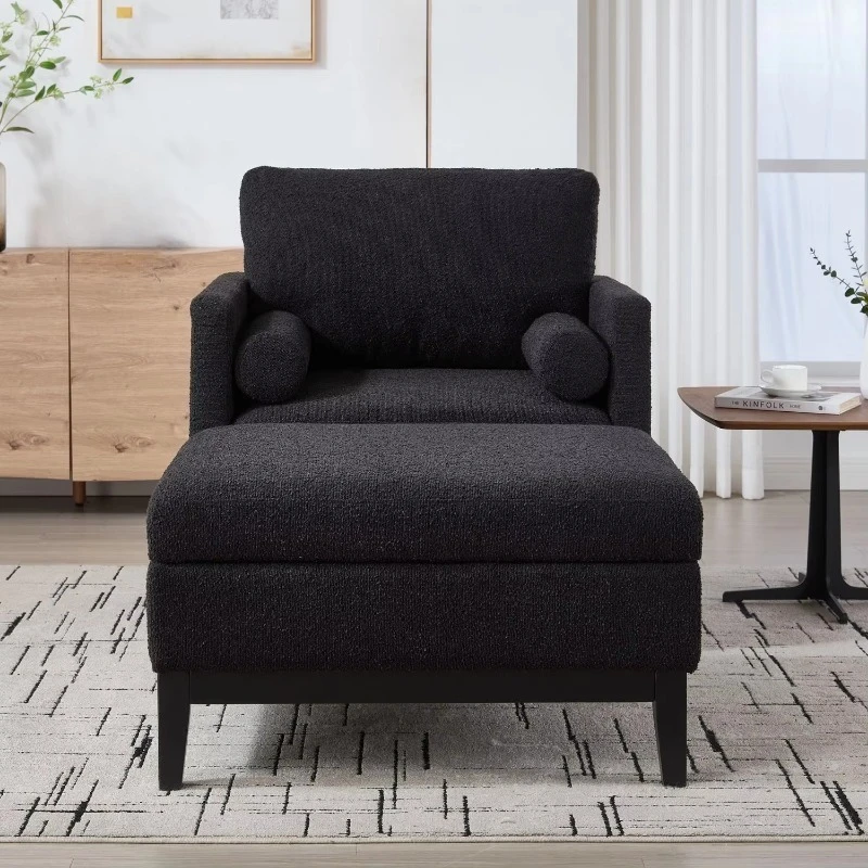 Modern square armchair ottoman reversible cover coffee table black veneer legs