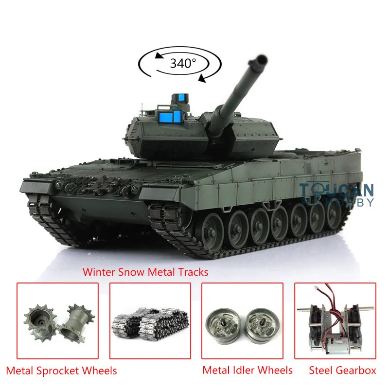 HENG LONG 1/16 Green 7.0 Upgrade Leopard2A6 RC Tank 3889 Tracks W/ Metal Linkages Remote Control Car RC Panzer TH17608-SMT4