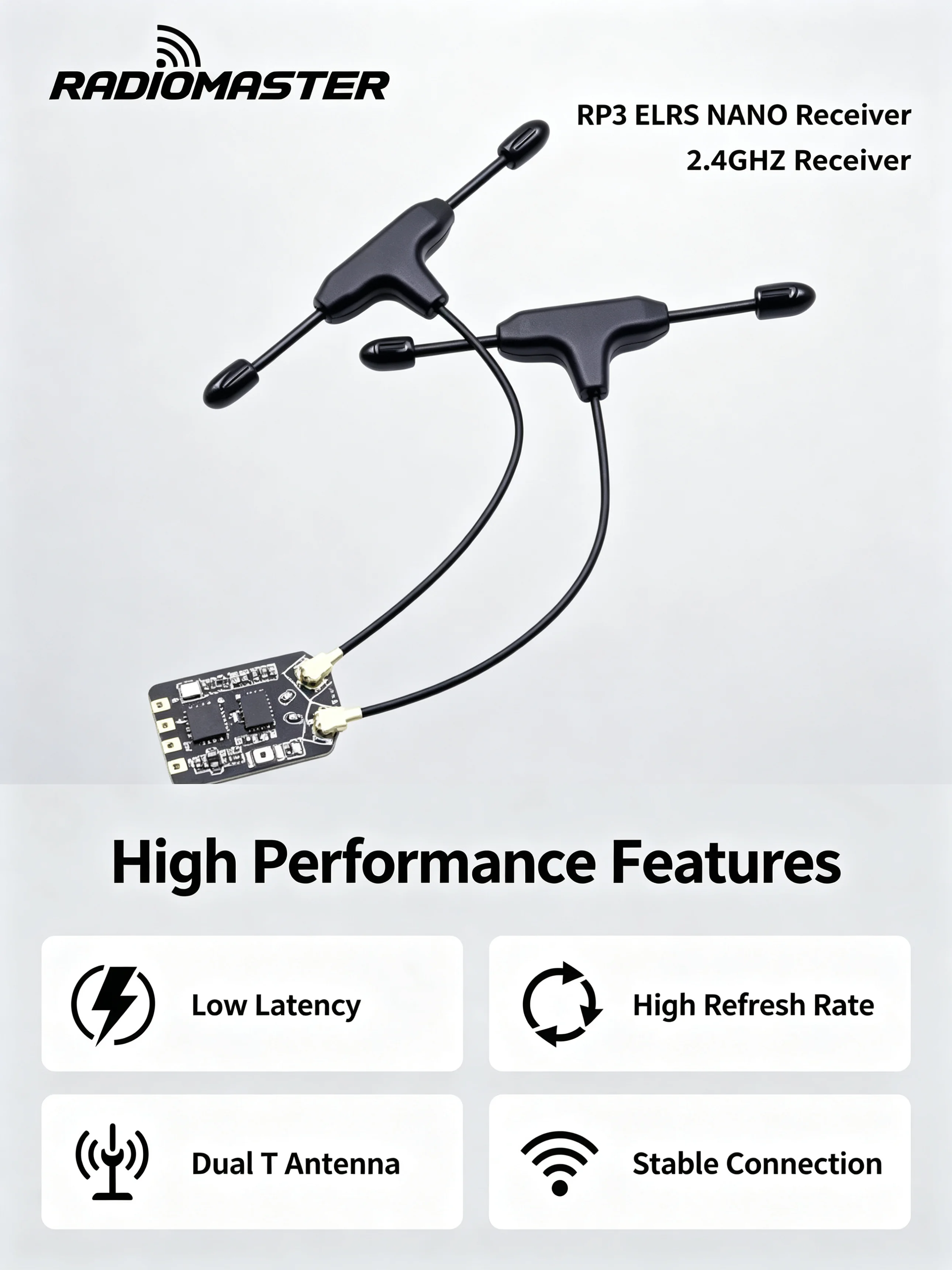 RadioMaster RP3 V2 ExpressLRS 2.4GHz Nano Receiver Dual Antenna TCXO Long Range for FPV Drone Fixed Wing