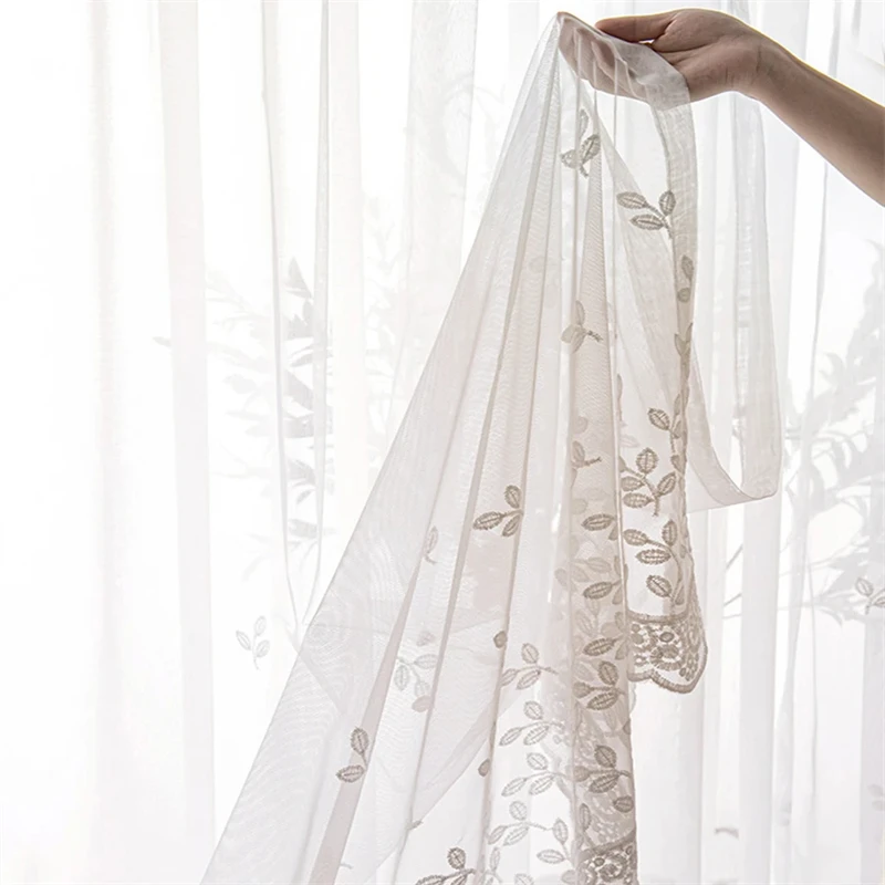 French Pastoral Flower Mesh Lace Embroidery Sheer Tulle Bedroom Curtains For Living Room Balcony Bay Window Volile Fabric Drapes