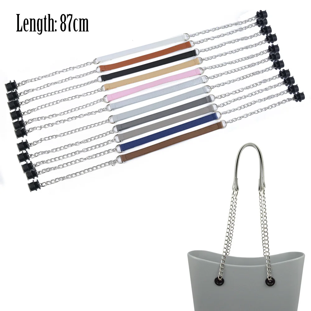 جديد 1 زوج طويل Obag الأشرطة مقبض الفضة طويلة سميكة سلسلة واحدة مع OT مشبك معدني مسامير سوداء لمقابض O حقيبة