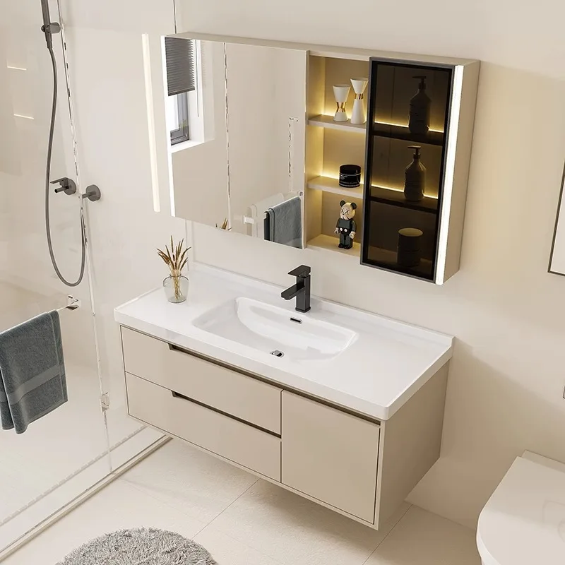 

New Cream Wind Simple Bathroom Cabinet Ceramic Integrated Basin Combination Washbasin Washbasin Cabinet Washbasin Toilet