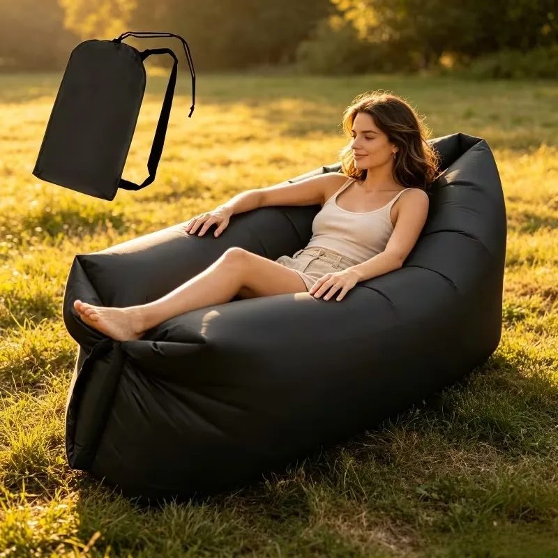 2pcs Outdoor Inflatable Sofa Recliner Air Sofa Cool Furniture with 1pc Storage Bag Portable Water-Resistant Couch for Garden