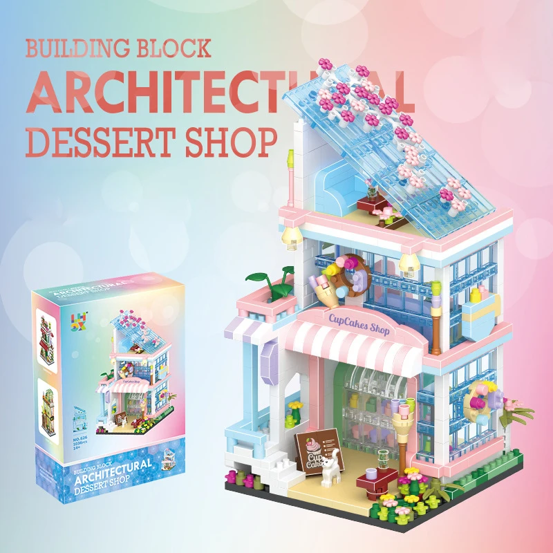 Mini City Street View Coffee Flower Shop Dessert House Building Blocks 4in1 Architecture Music Bar Bricks Toys Gift For Children