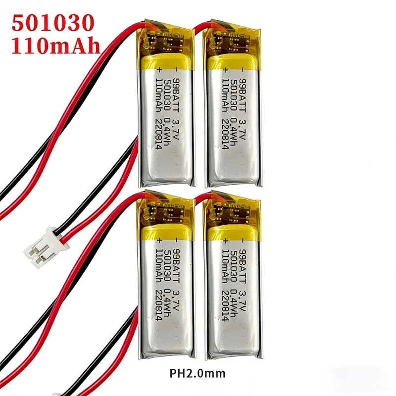 

Аккумулятор литий-полимерный перезаряжаемый 501030 3.7В 110мАч | Индукционные ручки для беспроводных Bluetooth-наушников TWS