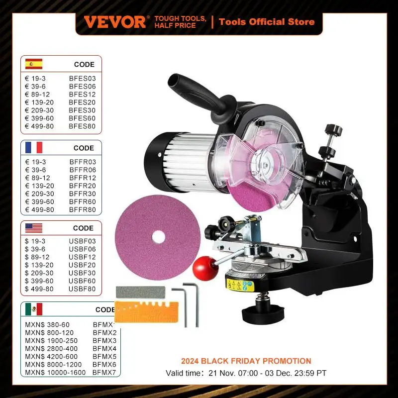 VEVOR 230W Saw Chain Grinder 3000RPM Electric Aluminum Bench Chainsaw Grinder Sharpener Portable Adjustable Angle Tool Polisher