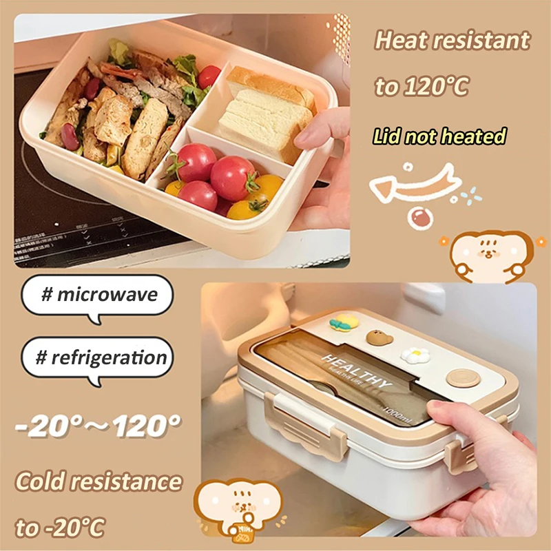 New Kawaii Lunch Box For Girls Portable School Kids Plastic Picnic Bento Box With Compartment Microwave Food Storage Containers