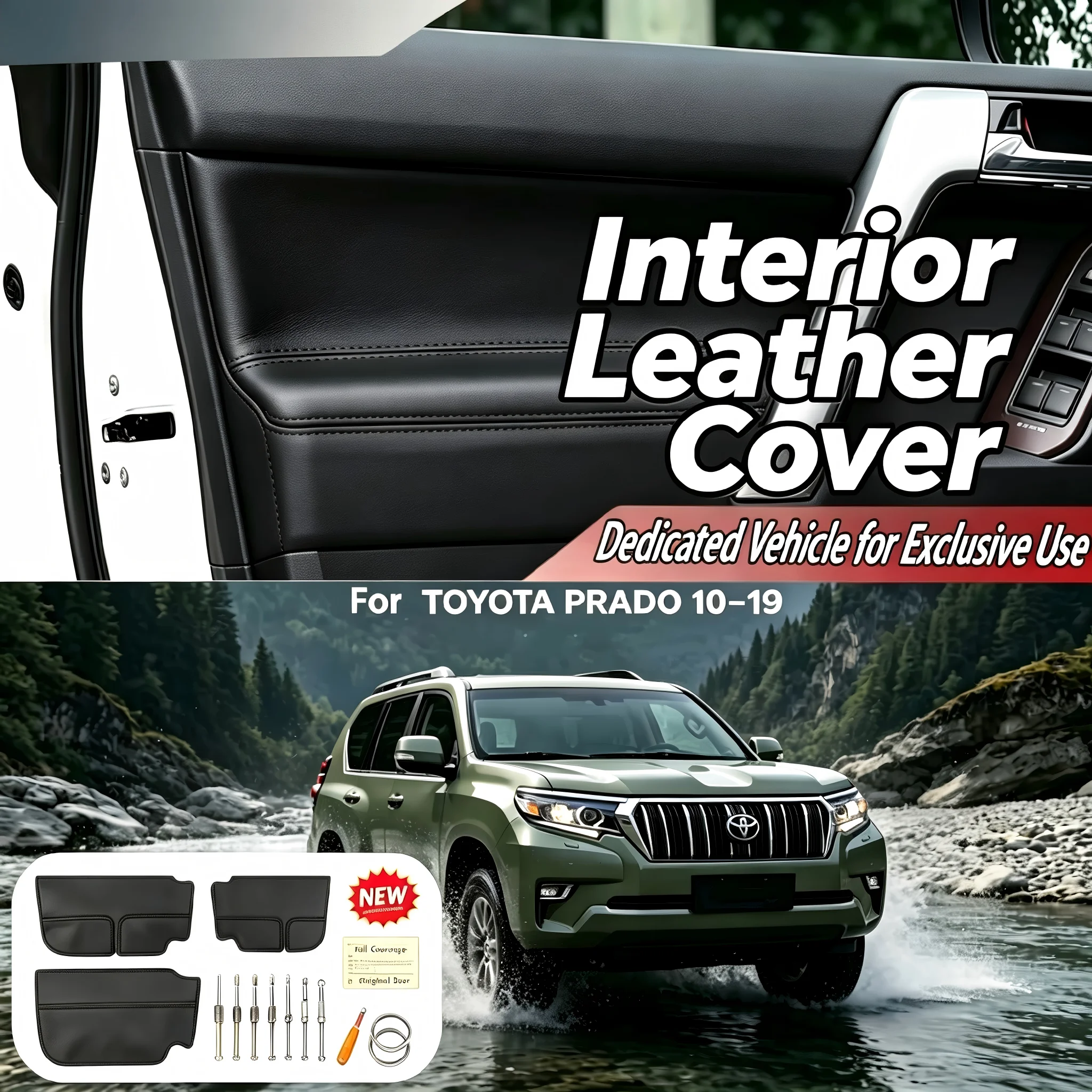 Microfiber Leather Interior Door Panel Cover Modification Trim Auto Accessories For TOYOTA Prado 2010-2019