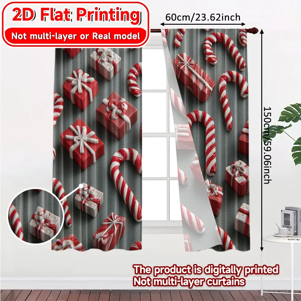 2D Flat Printing,2pcs Candy Cane Wonderland Modern Curtain Modern Prints Light Filtering Curtains Home Decor Ldeal for Bedroom,