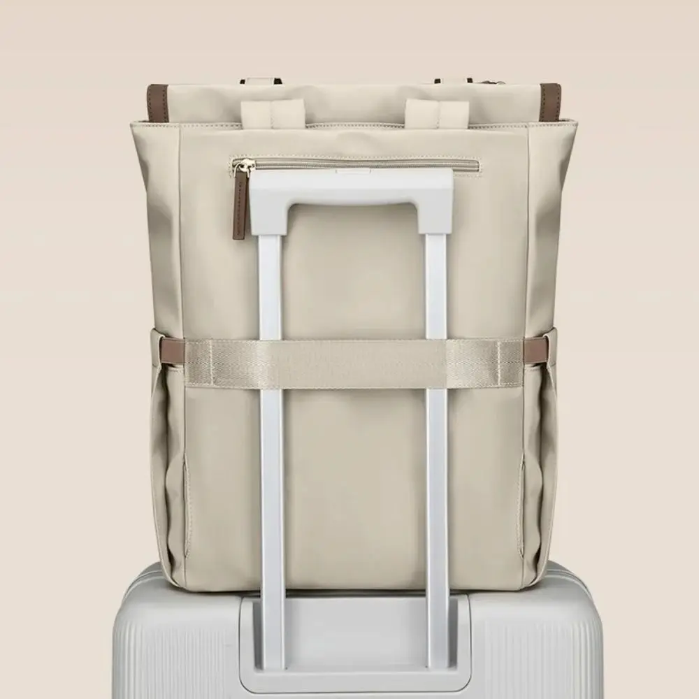 حقيبة ظهر قماشية عالية الجودة متعددة الاستخدامات باللون البيج والأسود قابلة للغسل حقيبة ظهر مدرسية للطلاب بسعة كبيرة حقائب ظهر للتنقل للرجال والنساء #4