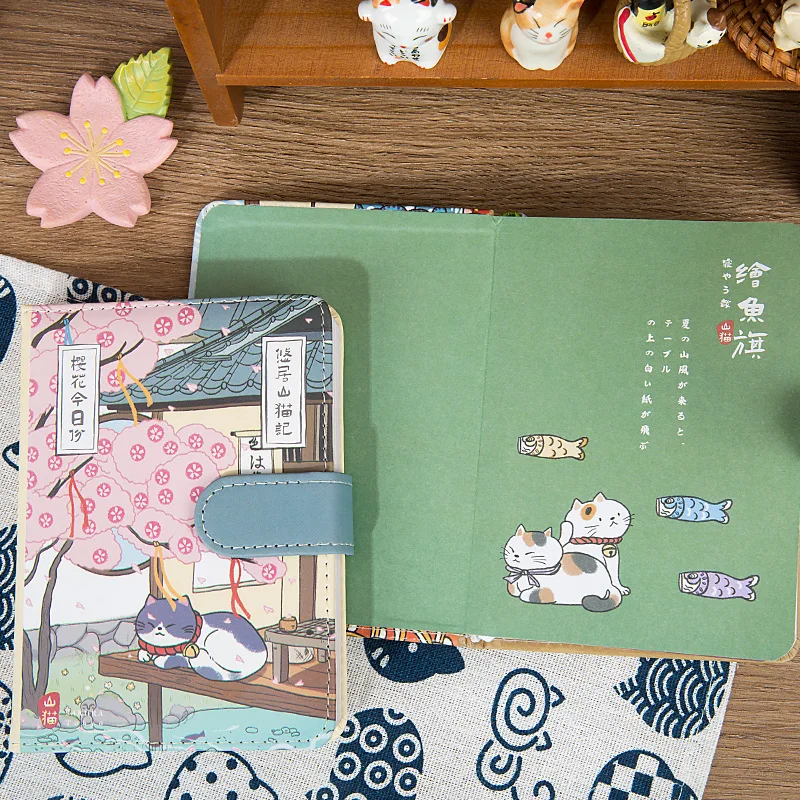 Cute Cartoon Cat Notebook with Magnetic Snap Japanese Sketchbook