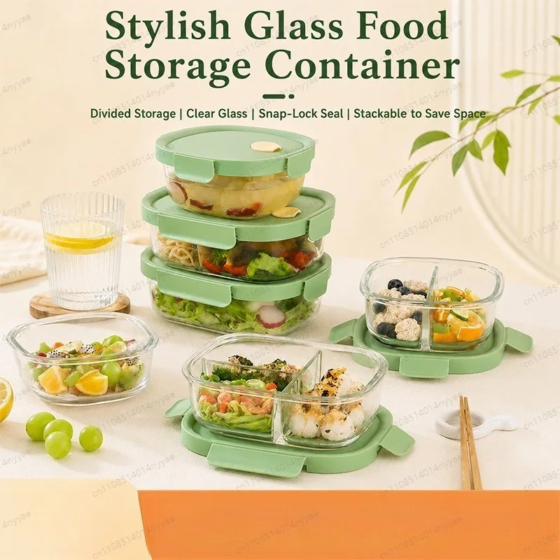 Glass Food Storage Containers with Lids Airtight Leakproof Meal Prep Lunch Box for Microwave Oven Freezer