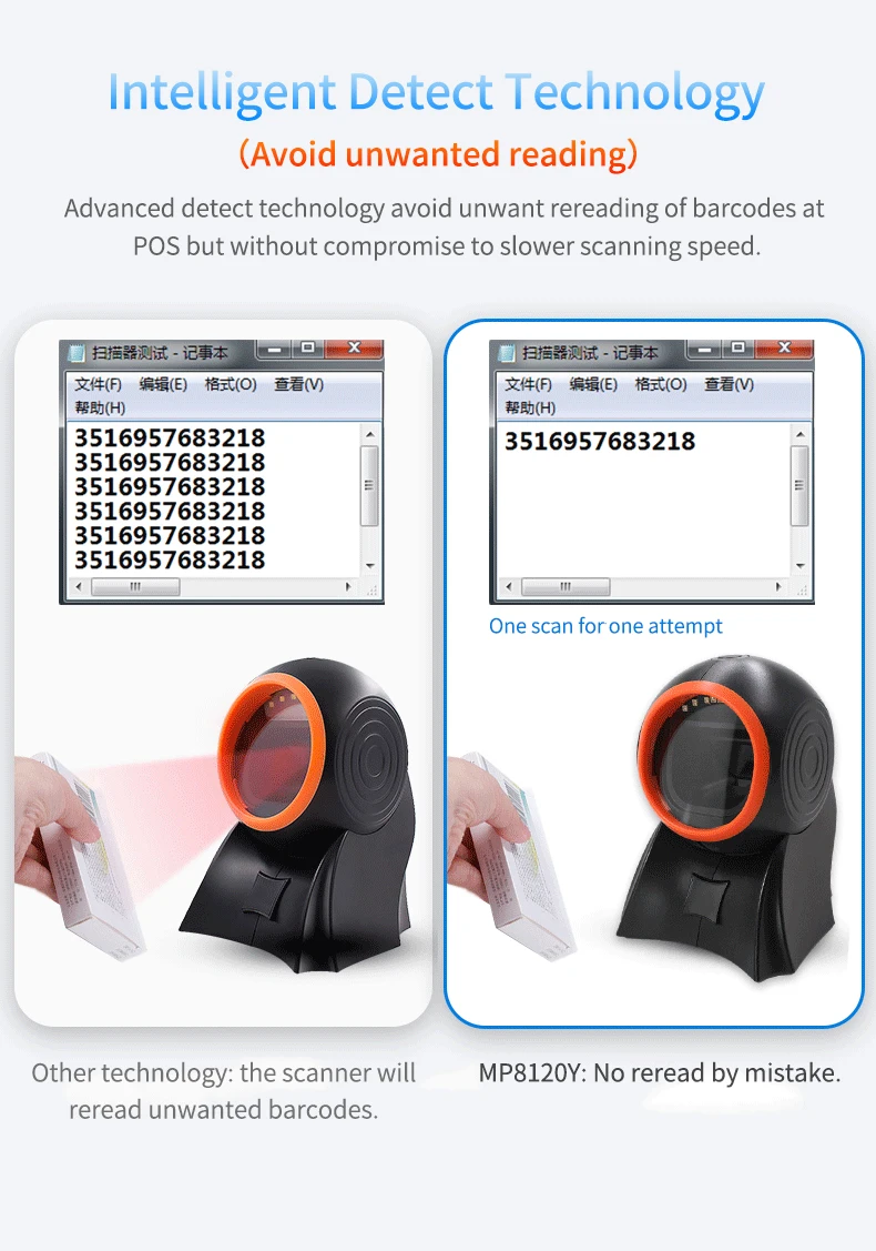 Desktop Barcode Scanner, Hands-Free USB Wired QR Barcode Reader, 1D 2D Bar Code Image Sensing for Warehouse, Supermarket