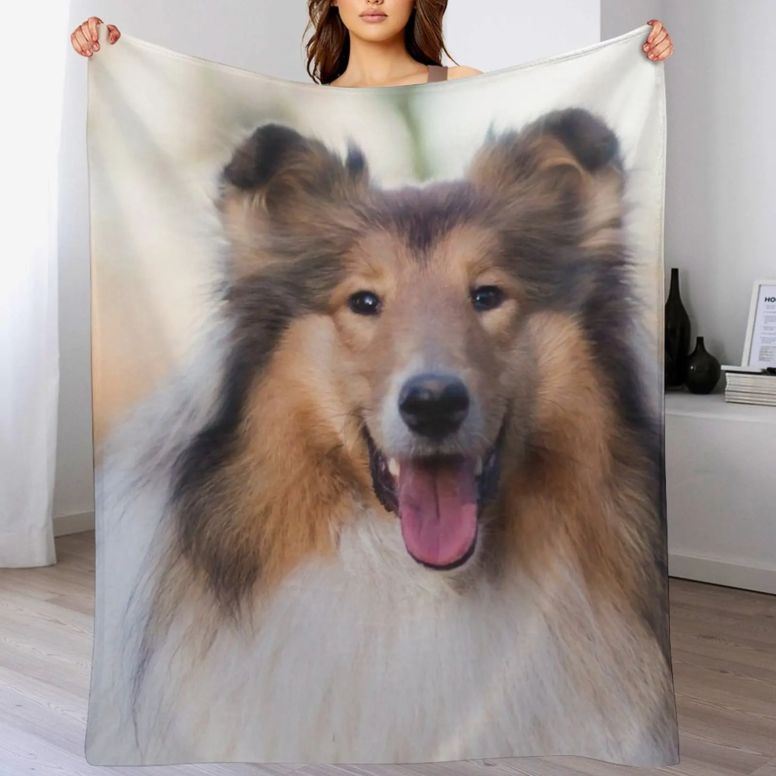 Rough Coated Collie Photo Throw Blanket Flannel Fabric christmas gifts Luxury Blankets