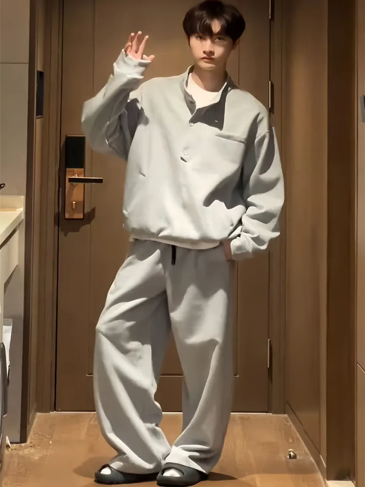 

Spring Faion Men's Casual Sportswear Set Long Sve Hoodie And Pants Two-Piece Suit Couple Outfit Stand Collar Leisure Wear
