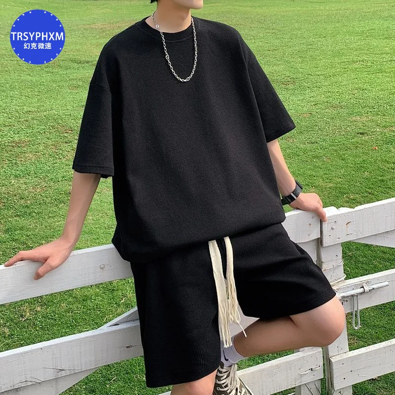 TRSYPHXM 2024.9.18 new Sports and leisure suit men's summer short sleeved shorts men's cool and handsome outfit set