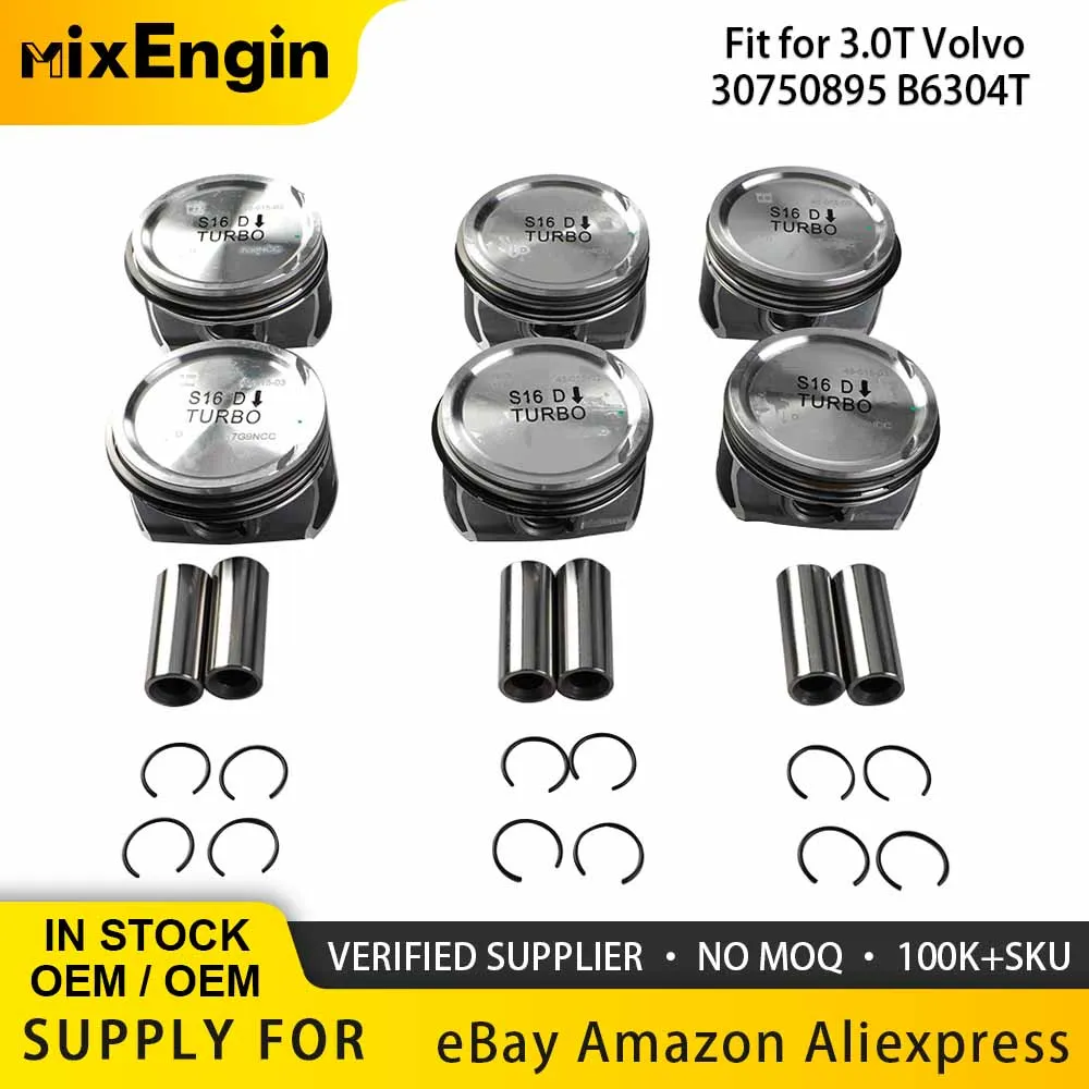 

Engine Parts 6pcs Pistons Rings Set Φ82mm STD Fit 3.0 T6 AWD B6304T L6 For Volvo S80L S60 XC70 V60 XC60 V70 3.0T L6 GAS 30750892