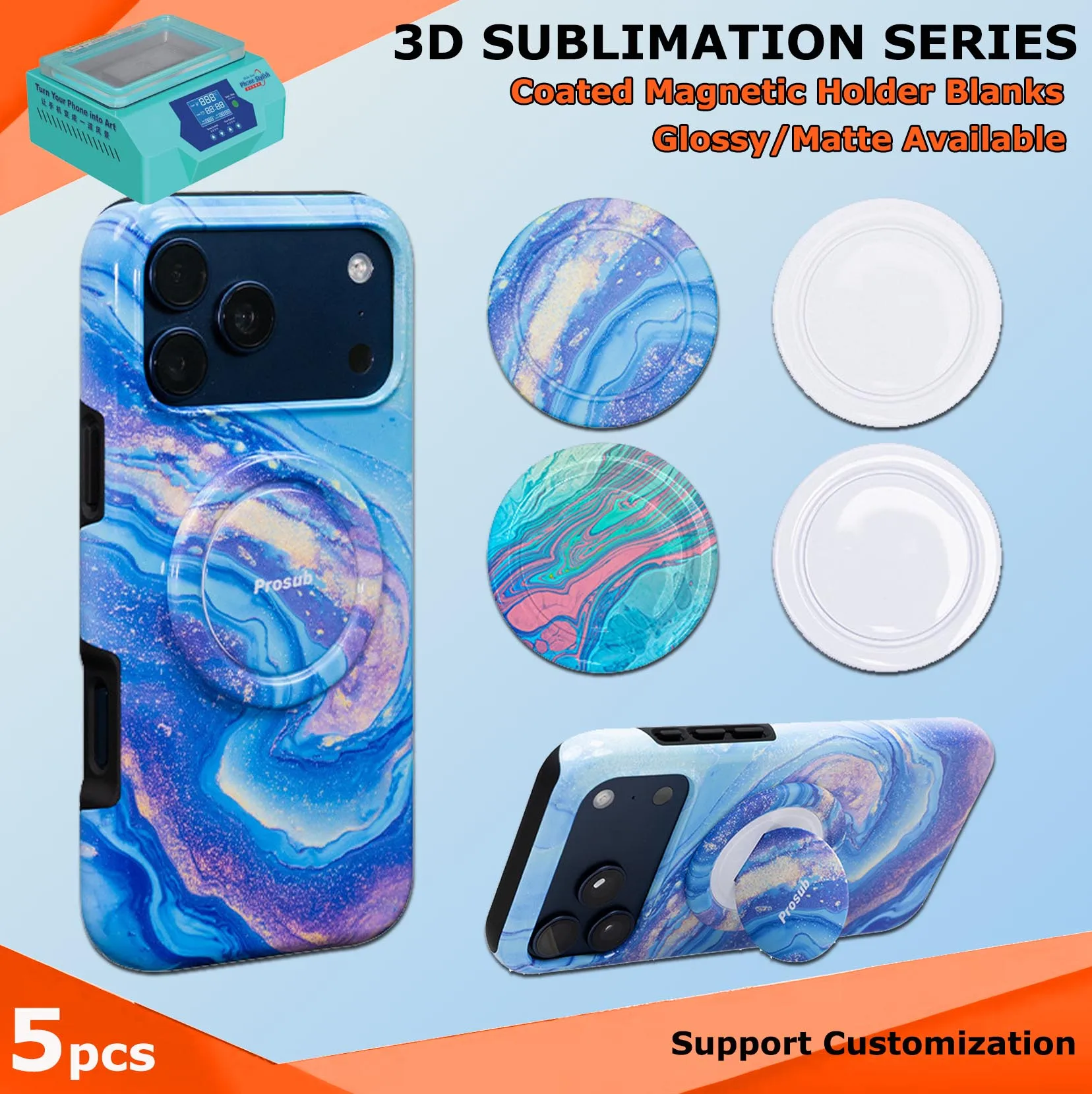 Fonlyu 5pcs Hard PC Magnetic Ring Phone Holder Blanks for 3D Sublimation Heat Transfer Machine Use Printing Material