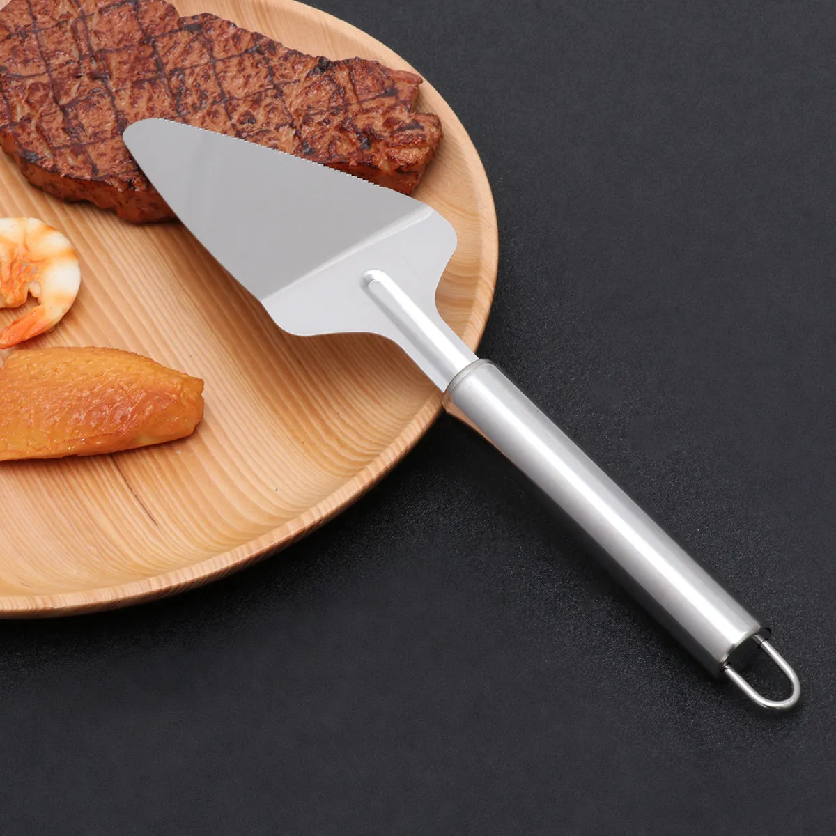 Stainless Steel Pizza Shovel Serrated Left Side Cake Pizza Pastry Cutter Rust Resistant Dishwasher Safe Baking Tool Food Serving