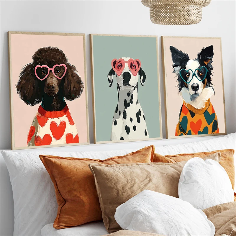 

Fashion Dog Wear Sunglassess Portrait Poster Print Funny Animal Wall Art Pictures Canvas Painting for Living Room Home Decor