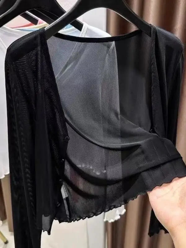 

Sun Protection Ice Silk ort Cardigan Women's Summer Outerwear Breathable Long Sve round Ne Print Polyester Fiber