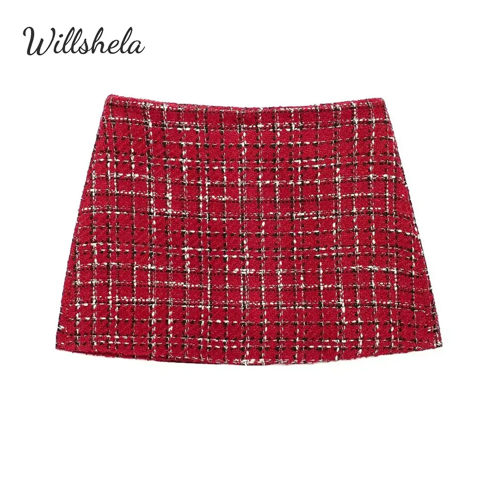 Willshela Women Fashion Red Plaid Shorts Female Chic Lady Casual Bottom Shorts Mujer