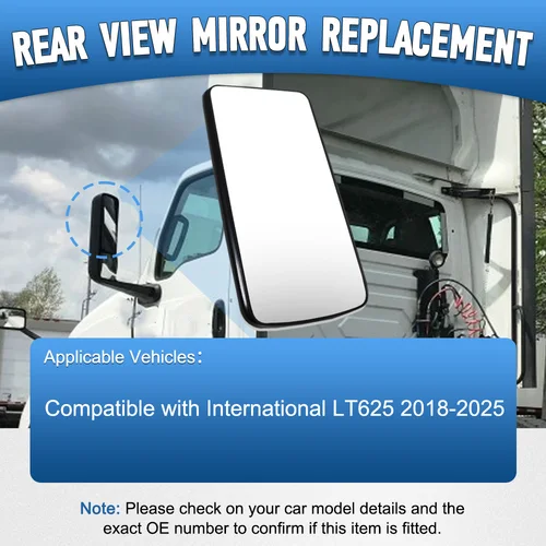 Imagen 1 del producto Para International LT625 2018-2025 coche camión retrovisor lateral calefactable espejo retrovisor vidrio superior blanco izquierda = derecha 1 pieza