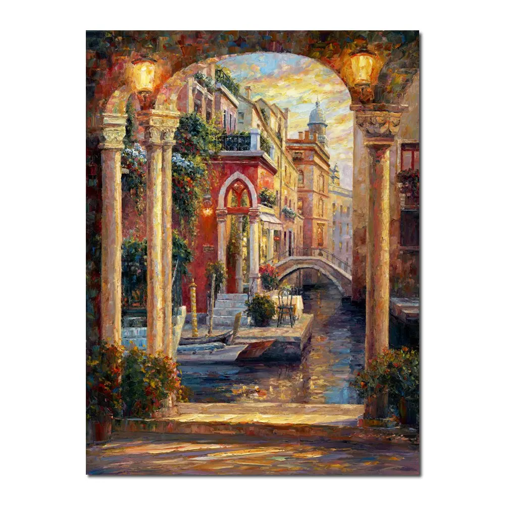 Venice Canvas Art Cityscape Reflection Handmade Contemporary Painting Landscape Artwork Home Decor Beautiful Wall Picture