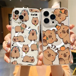 Funny Cartoon cute capybara Magsafe Magnetic Phone Case for iPhone 16 15 14 13 12 11 8 7 Plus Pro Max X XR XSMax Clear Tpu Cover