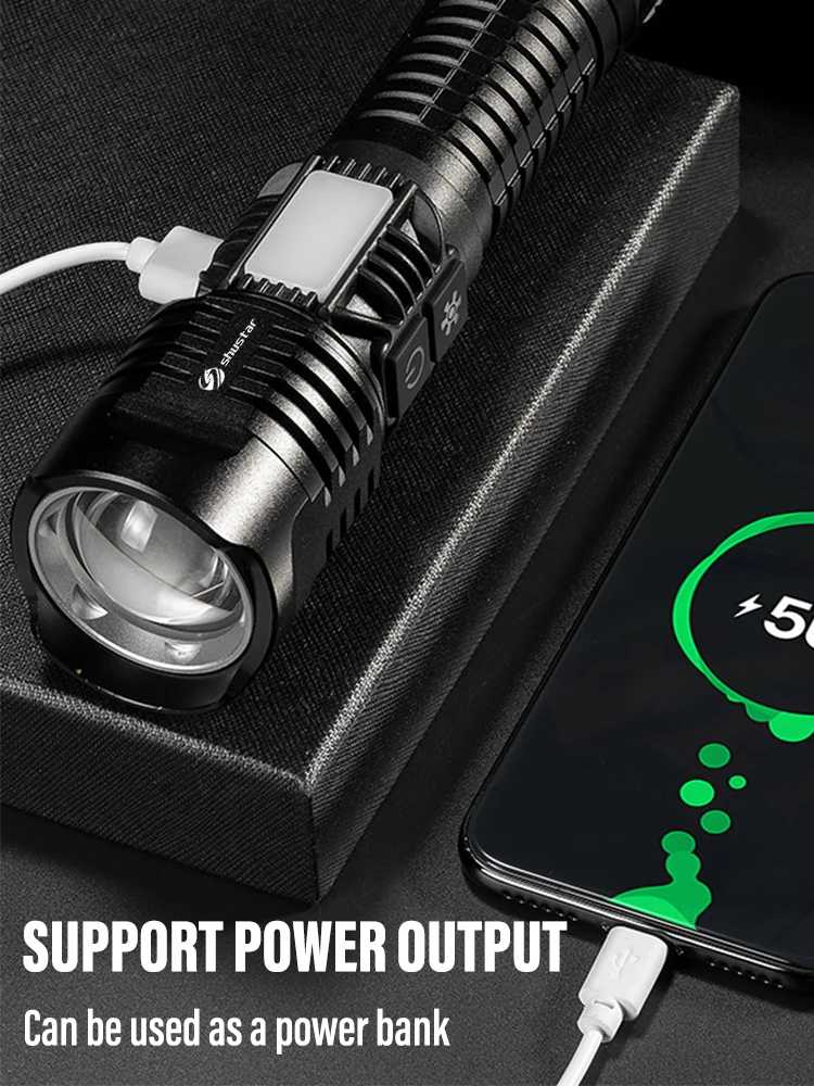 High Power LED Flashlight Super Bright Torch with 30W LED Wick Lighting 1500 m with RGB Side Lights Waterproof Portable Light