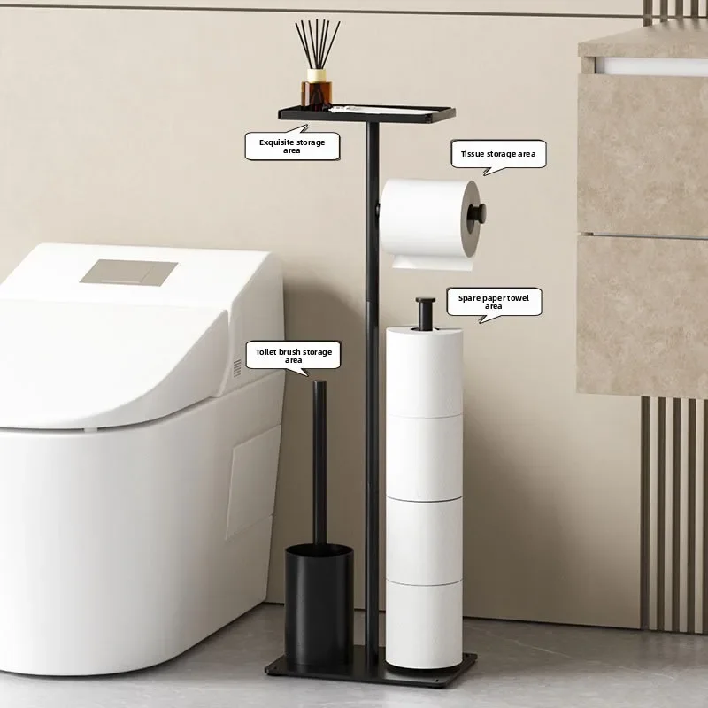 Stainless Steel European-Style Free-Standing Organizer Multi-Purpose Toilet Paper Holder Bathroom Brush Stand