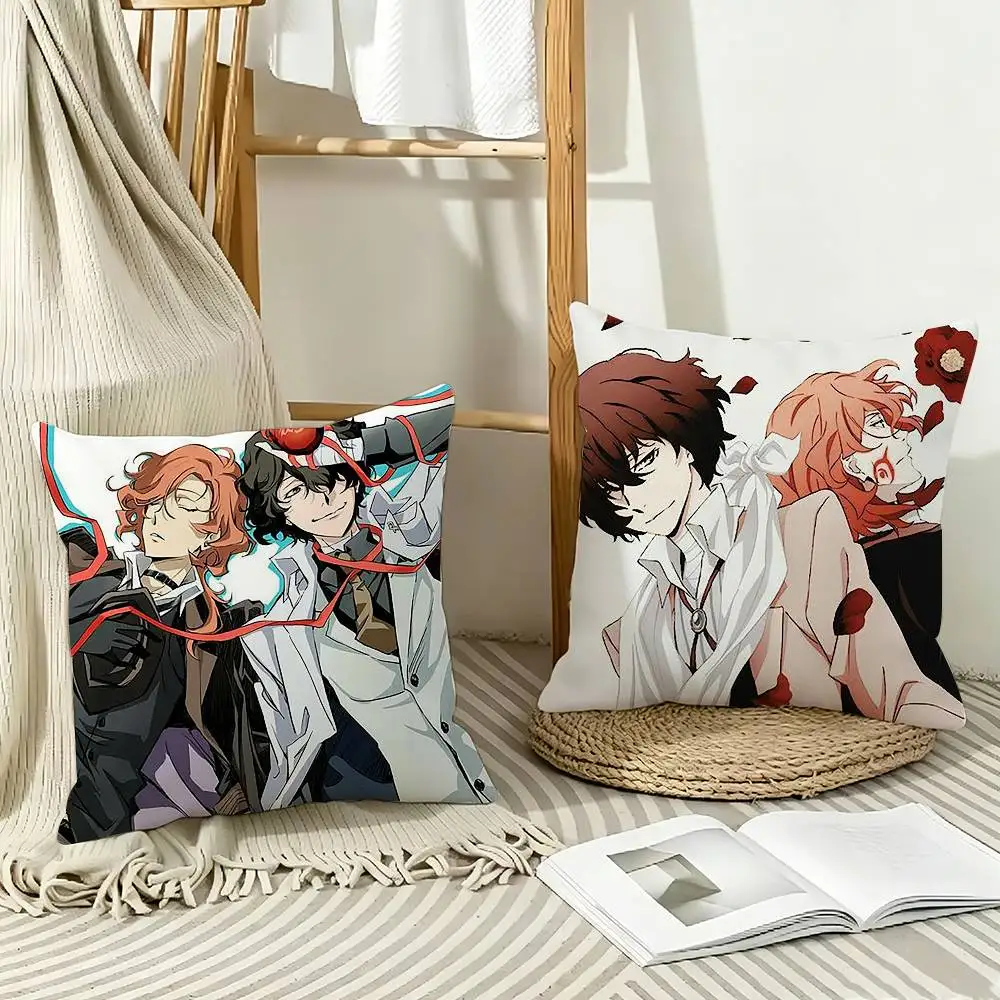Cool S-Soukoku Dazai Chuuya  Pillow Case Pattern Printed Pillowcase For Living Room Sofa Cushion Cover