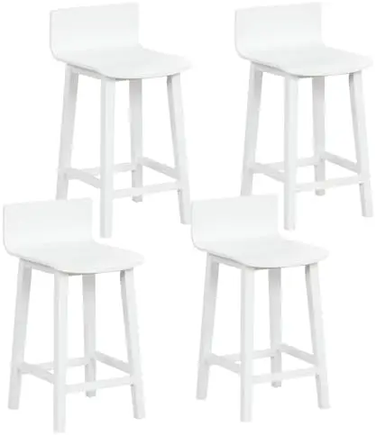 Solid Wood Bar Stools Set of 4, 24.5' Counter Height, Farmhouse White Kitchen Chairs