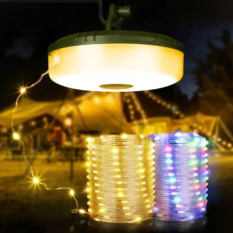 10M Camping String Light Waterproof Warm/RGB Camping Lantern Portable Rechargeable LED Lamp Flashlight Outdoor Camping LED Light