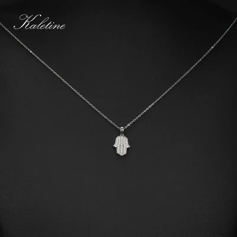 Genuine 925 Sterling Silver New Arrival High Grade Bling CZ Good Luck Protect Fatima Hand of Hamsa Pendant Necklace KLTP009