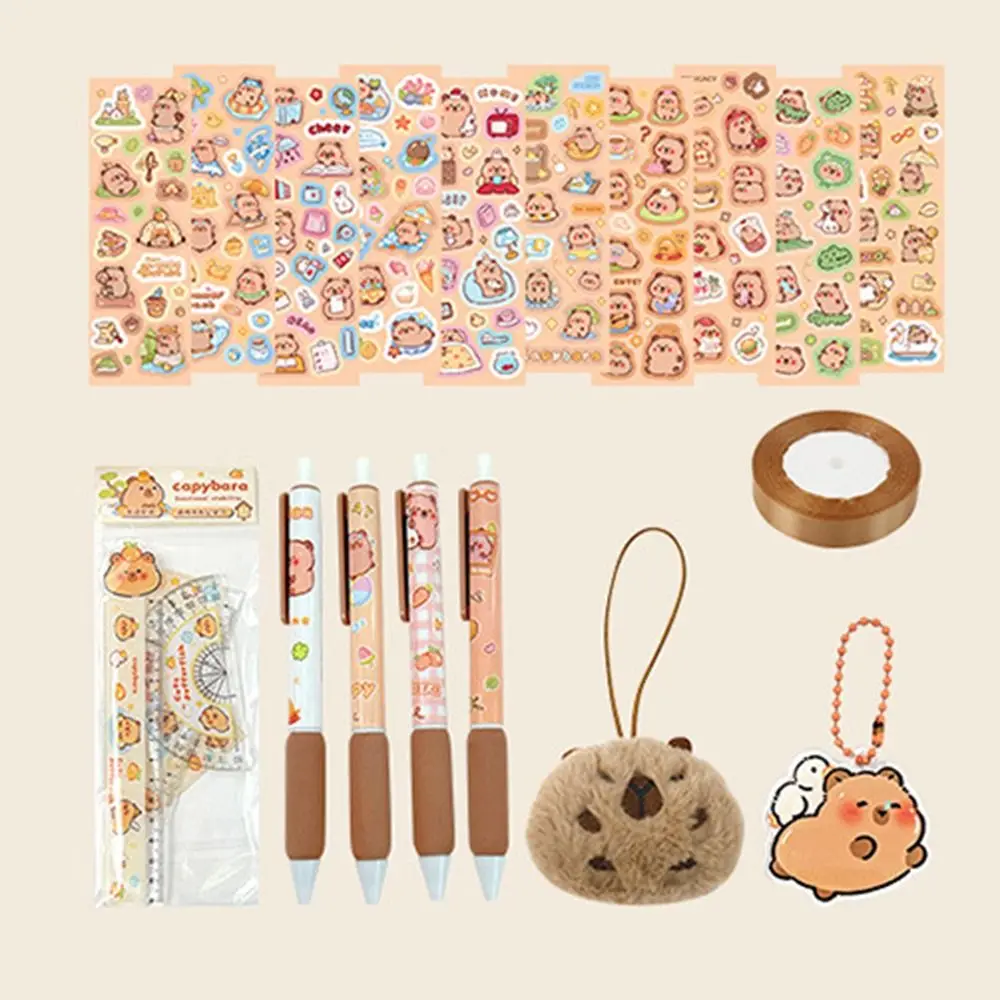 70/73/105pcs Cartoon Capybara Stationery Set Kawaii Capybara-themed School Stationery Set Stuffed Plush Doll