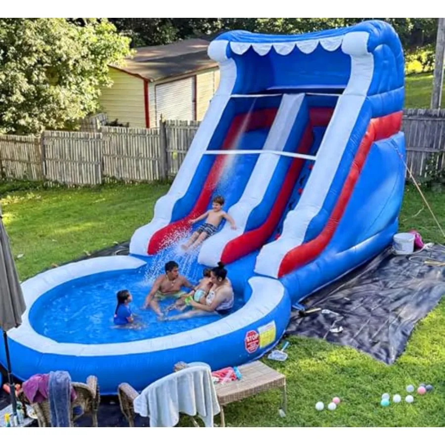 

24FT Commercial Grade Water Slide for Backyard Use: Heavy Duty Full PVC Blue Airtight Pool Ocean Outdoor Slide Park