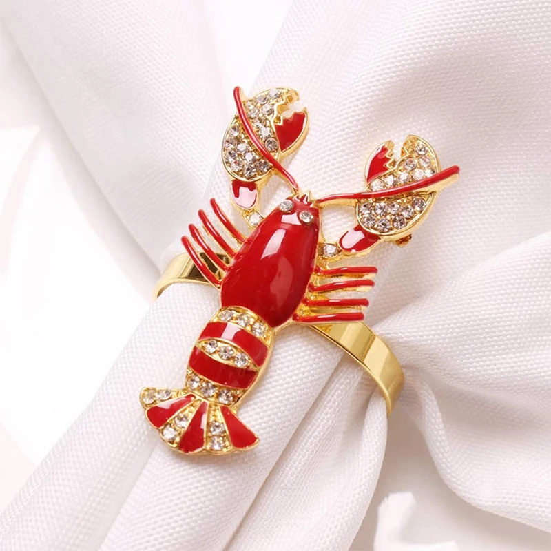 6 Pcs Lobster Napkin Rings Crayfish Napkin Rings Napkin Buckle Table Setting Decor For Coastal Theme Wedding Parties,Etc