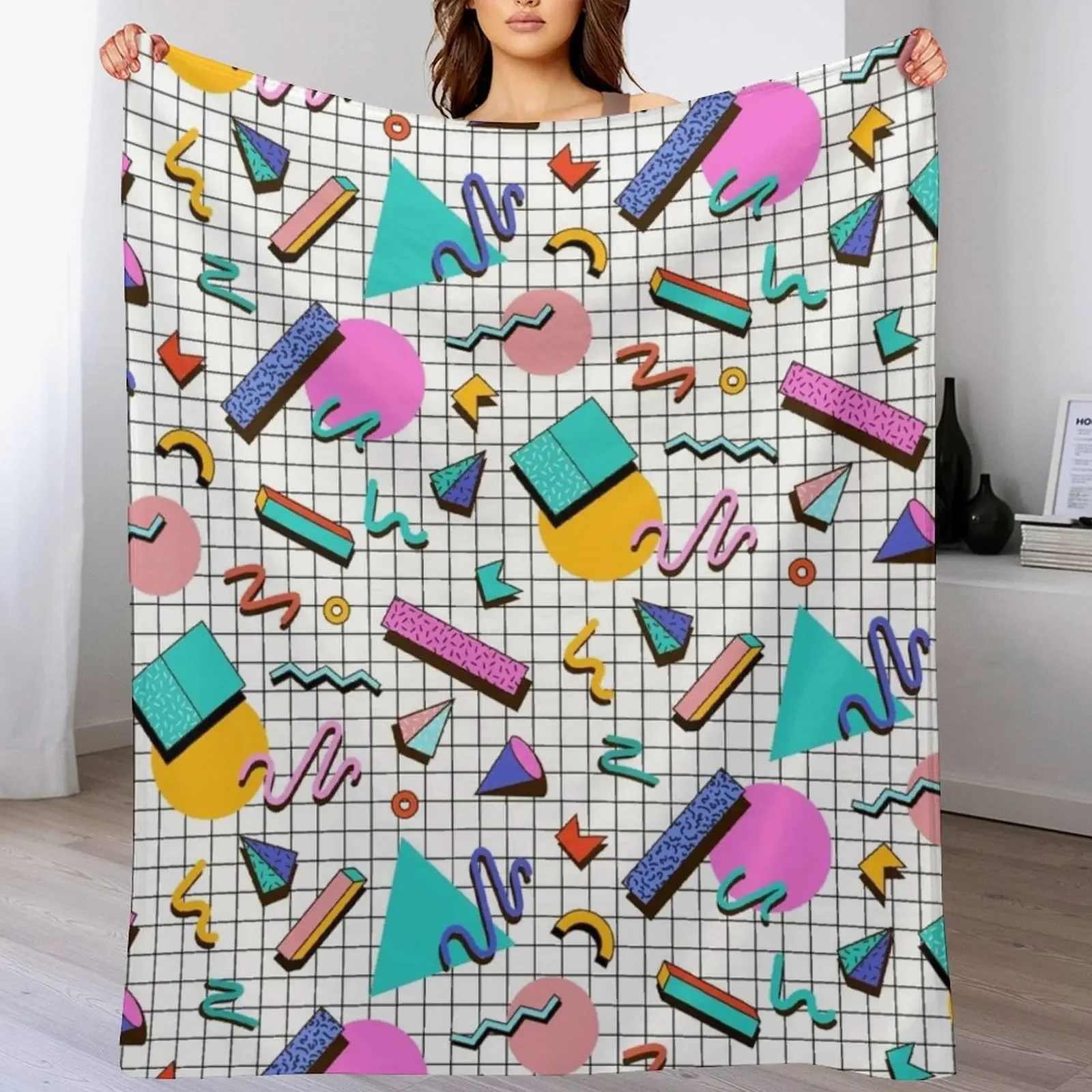 Funky 80s eighties Memphis Pattern Design Throw Blanket Soft Solid Color Blanket for Couch Bed