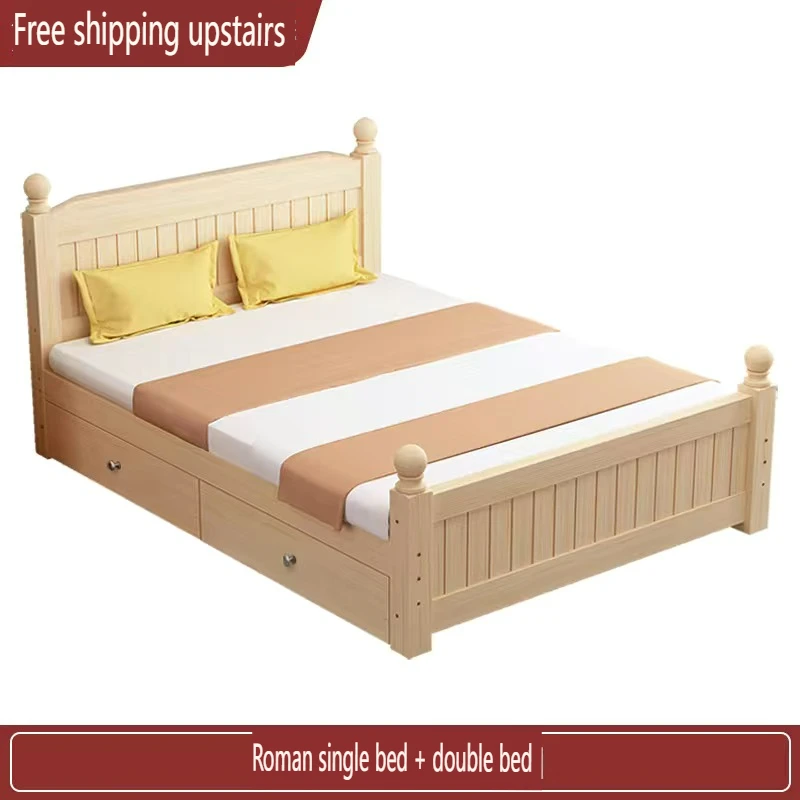 Brown Single and Double Mango Storage Solid Wood Double Bedroom Furniture Wooden Single Double Bed Frame