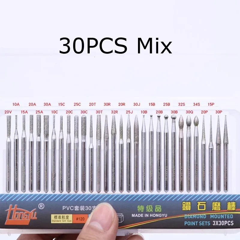 30pcs Bm Mounted Points Grinding Carving Burrs 30/a/b/c/p/r For Metal Jade Polishing Shank 3/ 2.34mm