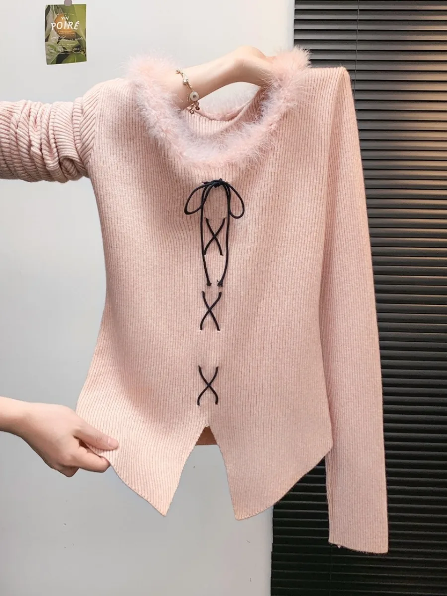 

Женский длинный вязаный свитер светя Self-Kee Sle Slim Fit, осень-зима, асимметричный корейский с поясом