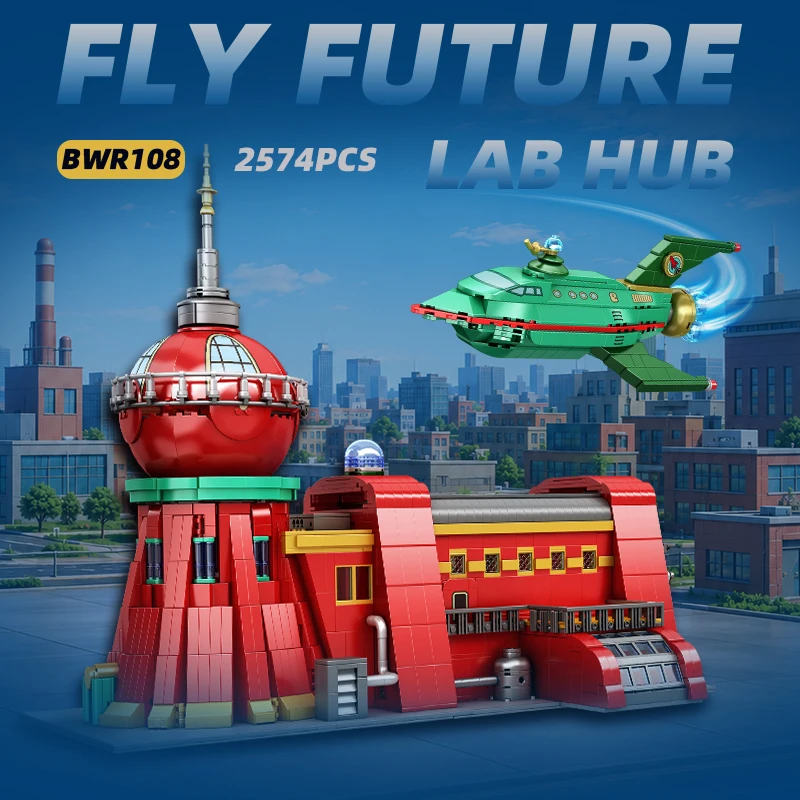2574 Teile Futurama Animation Planet Express Bausteine Retro Futuristisches Stadt-Bahnhof-Modell Raumschiff-Bausteine Spielzeug Geschenk für Erwachsene